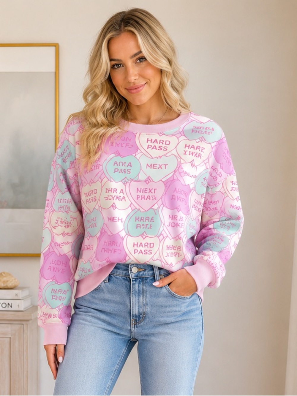NEW Candy Conversation Heart Crewneck Sweater